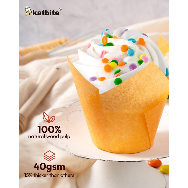 Katbite 200pcs Tulip Cupcake Cases, Standard Muffin Liners, Disposable Baking