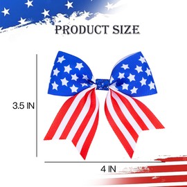 4th of July Patriotic Hair Bows, Red White Blue American Flag Stars Hair Bow Clips Ribbon Alligator Hairpins Barrettes Cheer Accessorries for Independence Day Back School Outfits Decor - 4 Pack