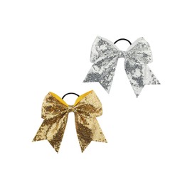 Christmas Cheer Bows Girls Glitter Sequin Bowknot Christmas Ponytail Holder Jumbo Bow BBG84 (A1-Gold Silver)