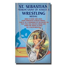 Oval Saint Sebastian Wrestling Pendant Necklace on a 24" Chain for Men, Patron Saint of Athletes, Made in USA