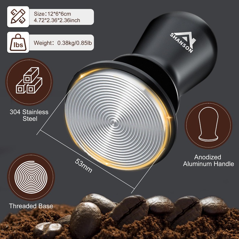 ShanSon 53mm Espresso Tamper,Coffee Accessories,Triple Spring 25lb Constant Pressure, Audible