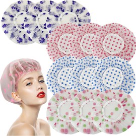 GUDREN Gorros para Regadera,12 Piezas Gorros de Ducha Gruesos e Impermeables para Mujer, Gorro de Dormir de Ajustable, Cuidado del Cabello, Reutilizable, para Dormir, Maquillaje, Bañarse, Cocinar