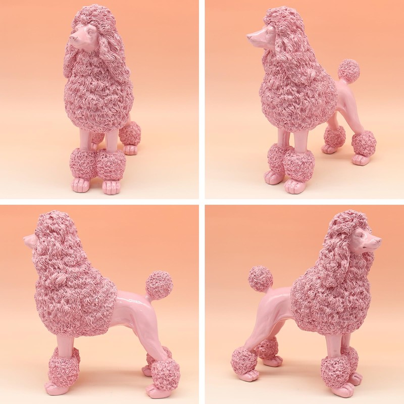 Lukitas Standing Pink Poodle Sculpture Decor, Decorative Dog Statue, Animal