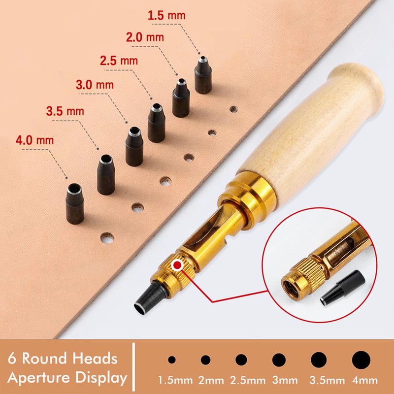 Bestgle Adjustable Leather Hole Punch Tool, Automatic Wood Handle Screw