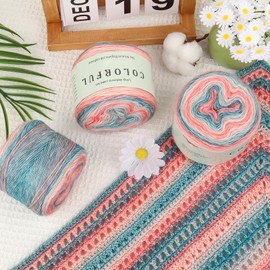 Aeelike - Hilo degradado para ganchillo, 3 madejas para tartas, 100 g, 245 m, peso ligero, hilos Ombré supersuaves para hacer manualidades coloridas, degradado azul y rosa