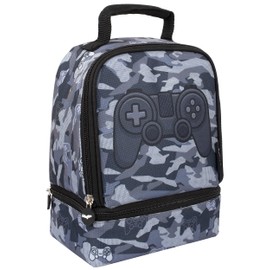 Fringoo - Double Decker Lunch Box - Gamer Camoflauge Design - Lunch Box for Children - Lunch Box with Compartment - Gamer Lunch Box, Large School Lunch Box - Fully Insulated