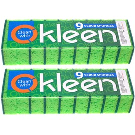Okleen Green Multi Use Scrub Sponge. Made in Europe. 18 Pk, 4.3x2.8x1.4 inches. Odorless Heavy Duty and Non Scratch Fiber. Thick, Durable and Delicate Scrubber for Pans, Bowls, Jars, Sink, Floor