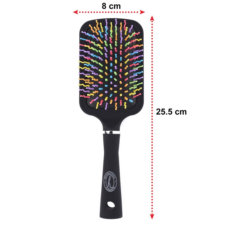 Multi-Coloured Paddle Brush - 11 Row with Wavy Bristles