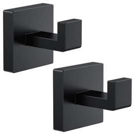 Kruodop 2 PCS Towel Hooks for Bathroom, Wall Mount Towel Holder, Black Matte Wall Robe Hook,Square Stainless Steel Door Hanger Towel Hook for Kitchen, Bedroom,Hotel,Pool,Coats