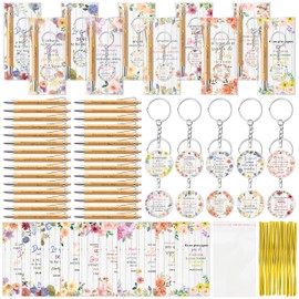 ANGOLIO 230Pcs Spanish Christian Floral Religious Gifts Bulk Regalos Cristianos En Español Bible Verse Bamboo Pen Keychain Inspirational Bookmark Religious Gift for Women Men Office Church Supplies