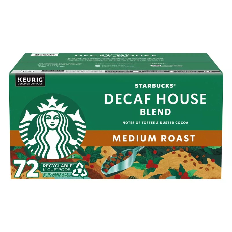 Starbucks Decaf Medium Roast K-Cup Coffee Pods, House Blend (72