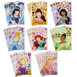 Hmfmdy Prinzessinnen-DIY-Aufkleber für Kinder, 24 Blätter Make a Face DIY Aufkleber, DIY Gesichts Aufkleber Kinder, für Festliche Partygeschenke Geburtstagsparty-Zubehör Tütenfüller Geschenke