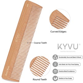 KYVU W8 Handmade 18.9 cm Coarse-Tooth Wooden Comb – Steam Beech