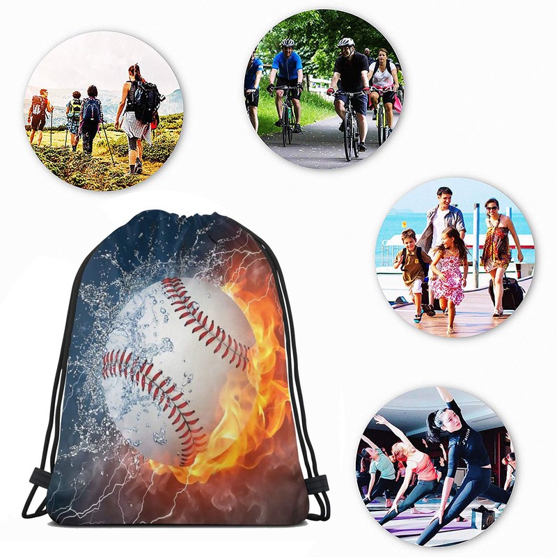 Richugui Cool Pattern Fire Baseball Waterproof Gym Drawstring Bag, Sports