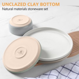 LIANYU Dinnerware Plates and Bowls Set for 8, 24PCS Speckled Dinnerware Set for Soup, Salad, Food Grade Clay Stoneware Dishes, Scratch Resistant, Stackable Design, Assorted Colors