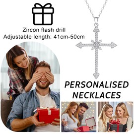 Cross Necklace Women's Rhinestone Silver Cross Necklace Cross Pendant Necklace Waterproof Chain Cross Choker Women's Christian Jewellery Gifts for Women Girls