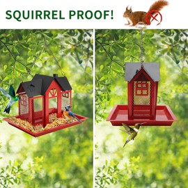 Refein Squirrel Proof Wild Bird Feeder, Outdoor Bird Feeder for Garden Yard Outside, Weatherproof Metal Bird Feeder House, Hanging Bird House Birdfeeder for Finch Cardinal, Easy to Refill