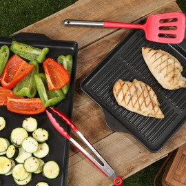 Larder & Vine 12-Piece Silicone Kitchen Cooking Utensils Set with Stainless Steel Handle and Ceramic Holder, Dishwasher Safe Set of Kitchen Essentials (Cabernet)