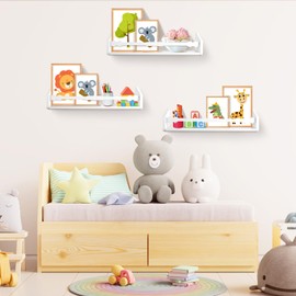 comfoyar Floating Nursery Shelves for Wall, Set of 3 Wall Bookshelf for Kids, Hanging Book Shelf for Boys Girls Baby, Decoration for Bedroom Kitchen Bathroom Playroom, White