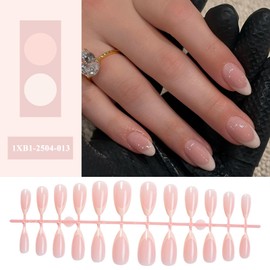 French Tip False Nails - Short Almond Press on Nails - 24Pcs Elegant Nude Base French Nails - Soft Gel Short Fake nails with Glue - Reusable Stick on nails for Woman Girls