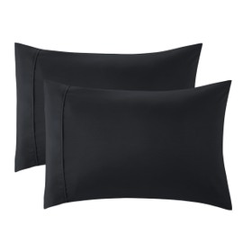 Bedsure King Size Pillow Cases Set of 2 - Black Polyester Microfiber Pillowcases 2 Pack, Super Soft Pillow Case Cover with Envelop Closure, 20x36 Inches