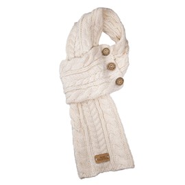 Aran Traditions Cable Knit Wrap Button Scarf (Cream), Woollen Scarves, Buttoned Scarf, Women's Scarf, Womens Gifts Scarf, Womens Wool Scarf, Ladies Scarf Lightweight