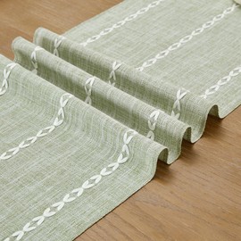 Wracra Cotton Linen Table Runner Farmhouse Style Desert Sage Table Runner 230cm with Hand-tassels for Party, Dining Room Decorations Dessert Table Decor(Desert Sage, 230cm)