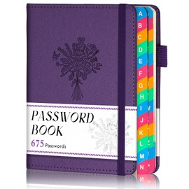 hi!SCI Password Keeper Book with Colorful Alphabetical Tabs, Small Pocket Password Logbook for Seniors, 4.7 x 6.2" Internet Website Address Organizer, Stores 675 Passwords (Royal Purple)