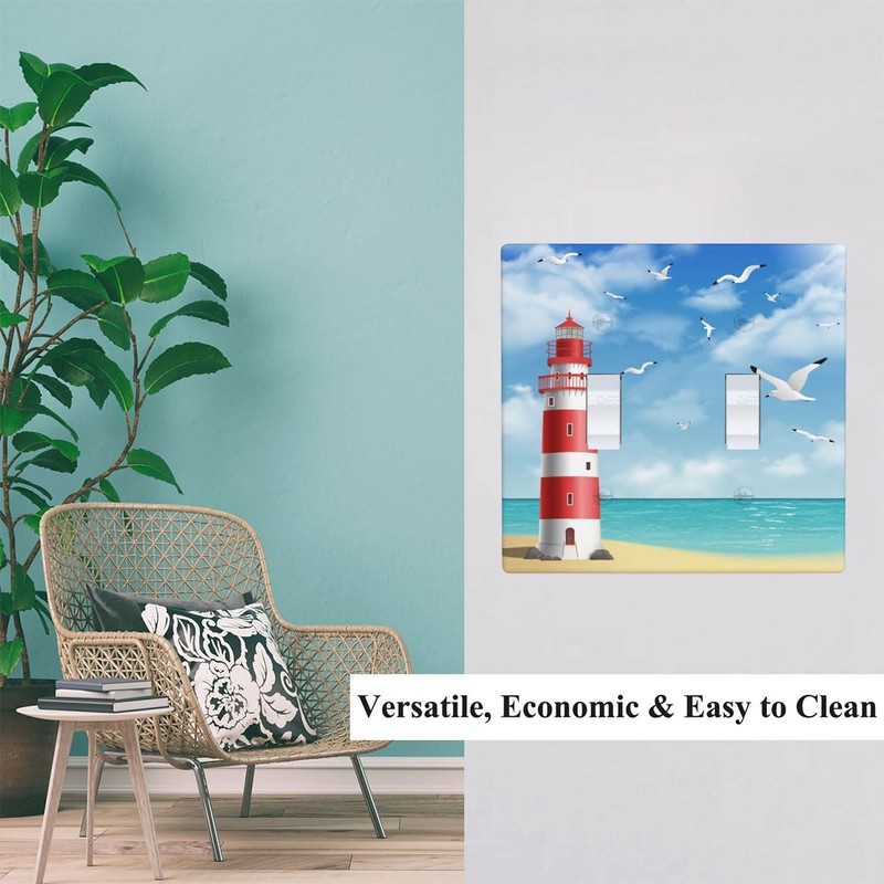 Pznen Lighthouse Double Toggle Covers Beach Seagull Blue Sunny Sky