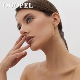 OOOPEL 2mm Gold Hoops Earrings for Women 14k Real Gold Plated Hoop Earrings for Women Hypoallergenic Lightweight Big Hoop Earring Boucle Doreille Femme en Or