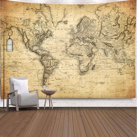 Wiplis - Tapiz clásico de mapa del mundo café, mapa del mundo viejo, geografía, póster de estudiante, tapiz, aula escolar, recámara, sala de estar, comedor, tapiz educativo de 80 x 60 pulgadas