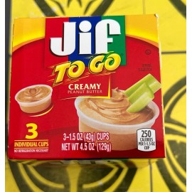 Jif to go creamy Peanut butter 3- Individual Cups 1.5oz Each