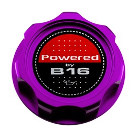 VMS RACING PURPLE OIL CAP with Powered by B16 Emblem in CNC Machined Billet Aluminum Compatible with Honda Integra B16 series engines