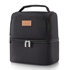 Lifewit Insulated Lunch Cooler Bag for Adults/Men/Women/Kids Dual Compartment , Water-Resistant Leakproof Soft Cool Thermal Bento Box for Work/School/Picnic (Black), 7L