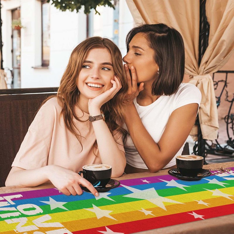 Pride Rainbow Table Runner, Linen, Durable, Colorful, 180x33 cm, Multi-Purpose