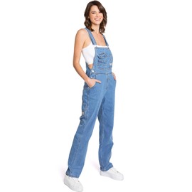 Lana Roux Womens Classic Stretchy Denim Workwear Straight-Leg Jean Overalls (Medium Denim, Small)