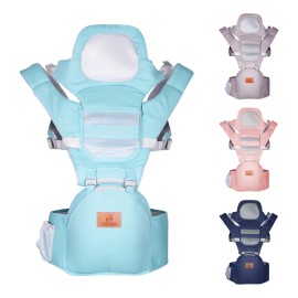 Mochila Cangurera Para Bebe KIDDOS Porta-bebes Ergonómica Multifuncional Correas Ajustable Acolchonadas Con Bolsas De Almacenamiento Soporte Firme Cinturones De Seguridad 9 En 1 Funciones Color Aqua