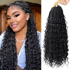 Long Boho Box Braids Crochet Hair 18 Inch Bohemian Crochet Braids for Black Women with Curly Ends, 8 Pack Goddess Braids Boho Crochet Hair Pre Looped Synthetic Hair(#1)