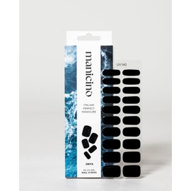Manicino UV Nail Strips - High Quality Long Lasting Gel Stickers for Effortless DIY Salon Feel Manicure at Home or on the Go (Onyx, Standard)