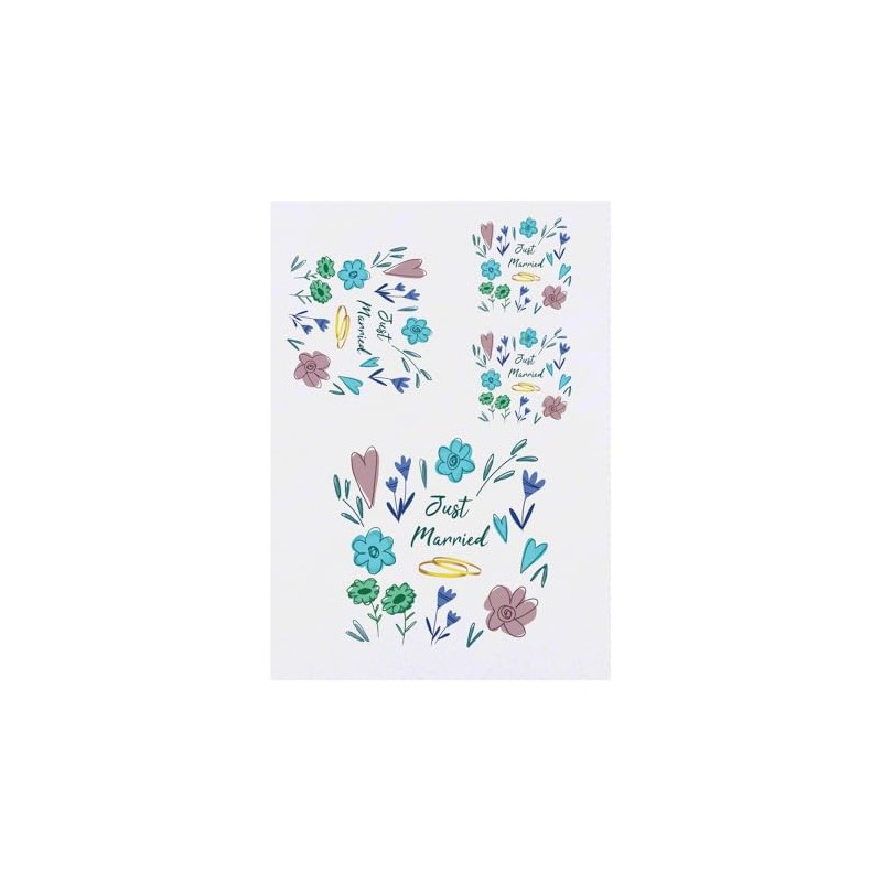 Azeeda 4 x 'Just Married' Temporäre Tattoos - Wasserfest, Hautfreundlich