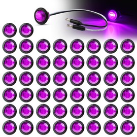 Ledvillage 50 Pcs 3/4 Inch Mini Round Purple Button Side Marker Lights 3 LED with Connector Plugs for Trailer Truck Lorry SUV ATV RV Bus Clearance Signal Lamps 12V DC