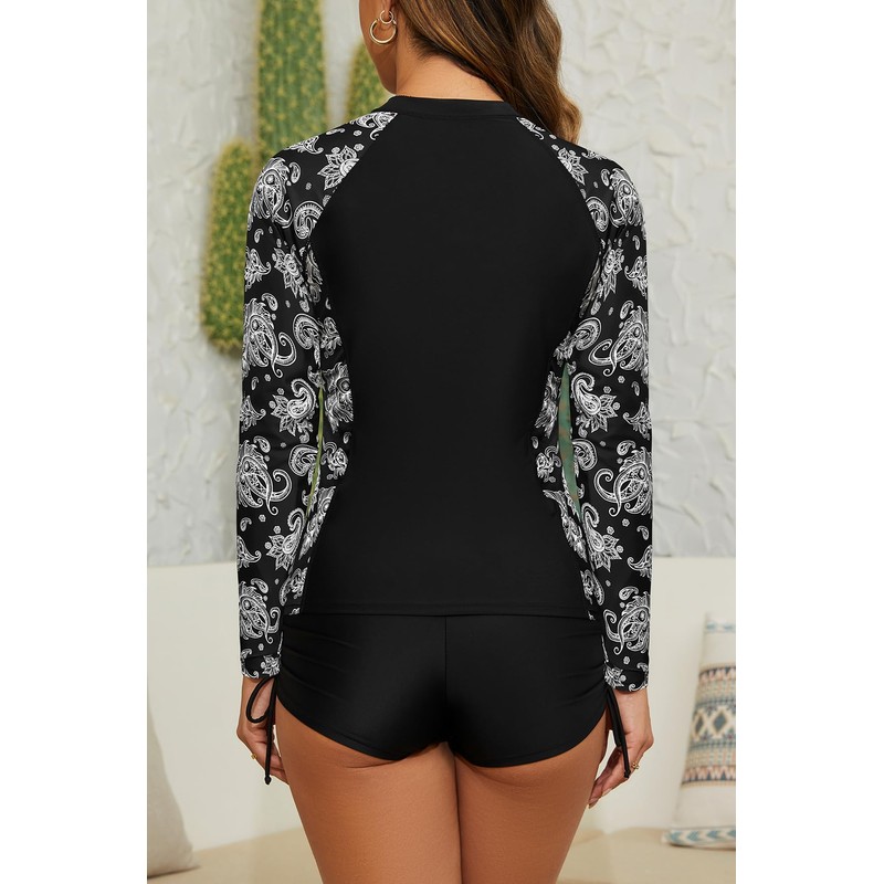 SHEKINI Women's 3-Piece Rash Guard Long Sleeve Swimsuits with Drawstring