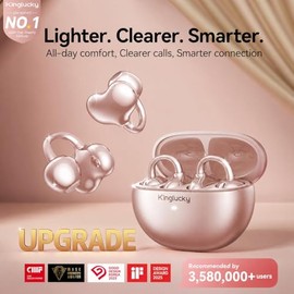 Kinglucky Auriculares de clip mejorados, ajuste cómodo y sonido cristalino, auriculares abiertos de 50 horas de reproducción, auriculares inalámbricos