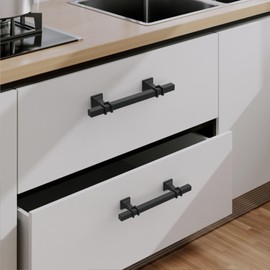 9BUILD 10 Pack 3.75 Inch Cabinet Pulls Matte Black Handles Hardware for Kitchen Cabinets Drawers T Bar Pulls