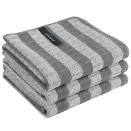 VIVOTE Microfiber Tea Towels Bamboo Fibre Tea Towels for Kitchen, Super Soft & Absorbent Kitchen Towels, Unique Style T Towels,Terry Tea Towels Grey Color 40x60cm 3 Pieces