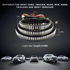 BWBWND 59" LED Tailgate Light Bar, Triple Row LED Tail Light Strip with Red Brake White Reverse Lights, Bright Waterproof Rear Lights Bar Universal for Pickup Trucks SUV RV Van (White & Yellow & Red)