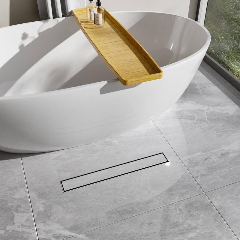 24-Inch Linear Shower Drain with Tile Insert Grate, SUS 304