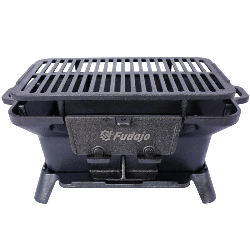 Oval Cast Iron Grill Outdoor, Portable Charcoal Grill& Tabletop Cast