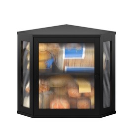 BMOSU Corner Bread Box for Kitchen Countertop Double Layer Bamboo Wooden Bread box Large Capacity Bread Storage Bin(Black, Medium)