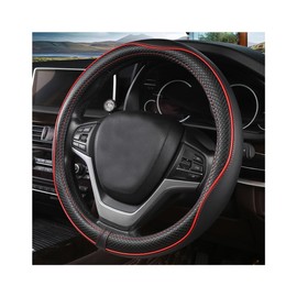 ZNDAW Car Steering Wheel Cover, 15 Inch Anti-Slip Breathable Leather Auto Steering Wheel Protector, Full Surround Soft Steering Wheel Cover for Men Women, Car Interior Accessories (Black & Red)